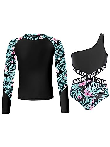 Alvivi Mädchen Badeanzug Einteiler Bikini Bademode mit Langarm Rashguard Blumen Druck Kinder Sommer Schwimmanzug Badebekleidung Gb Lilie 170-176 von Alvivi