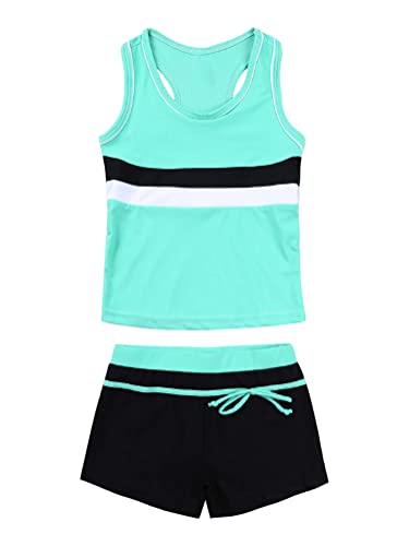 Alvivi Mädchen Bikini Badeanzug Sport Tankini Bikini Set Sfreifen Badeshirt mit Badeshorts Kinder Bade Set Schwimmanzug C Minzgrün C 128 von Alvivi