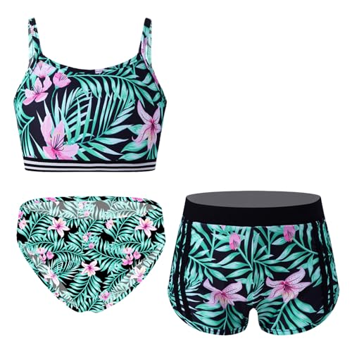 Alvivi Mädchen Bikini Tankini Set 3tlg.Tank Top+Shorts Slip Dreiteiliger Badeanzug Bademode Kinder Badebekleidung Schwimmanzug Sport Set Gr.98-176 Oa Lilie 158-164 von Alvivi