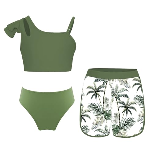 Alvivi Mädchen Bikini Tankini Set Blumen Druck Badeanzug Dreiteiliger Bademode Sport Tank Top +Shorts + Bikinislip Schwimmanzug Badebekleidung Cz Grün 134-140 von Alvivi