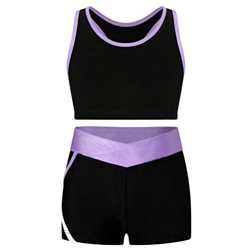 Alvivi Mädchen Bikini Tankini Set Sport Tank Top+Shorts Zweiteiler Badeanzug Bademode Sport Schwimmanzug Yoga Gym Turnen Trainingsanzug A Lavendel 158-164 von Alvivi
