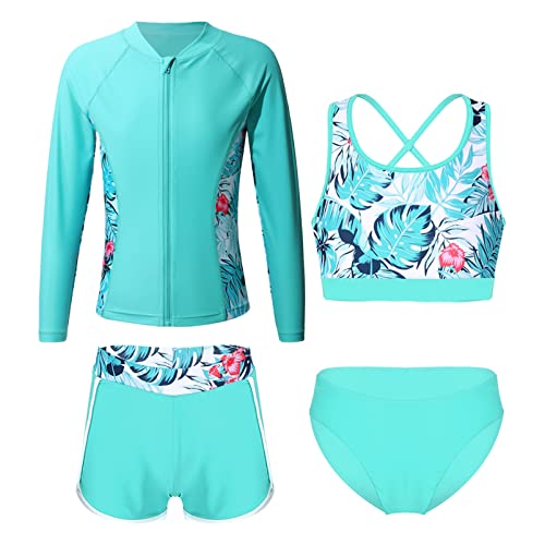 Alvivi Mädchen Bikini Tankini Set Tank Top+Shorts Badehose 3PCS Badeanzug Bademode Kinder Badebekleidung Schwimmanzug Sport Set Gr.98-176 B Hellgrün 146-152 von Alvivi