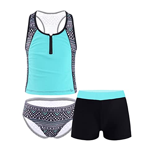 Alvivi Mädchen Bikini Tankini Set Tank Top+Shorts Badehose 3PCS Badeanzug Bademode Kinder Badebekleidung Schwimmanzug Sport Set Gr.98-176 C Minzgrün 170-176 von Alvivi