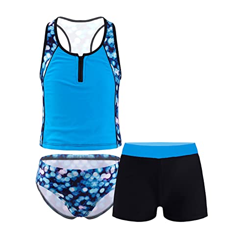 Alvivi Mädchen Bikini Tankini Set Tank Top+Shorts Badehose 3PCS Badeanzug Bademode Kinder Badebekleidung Schwimmanzug Sport Set Gr.98-176 Ca Blau 170-176 von Alvivi