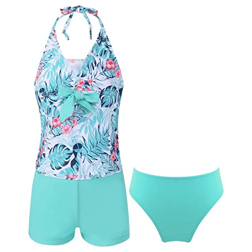 Alvivi Mädchen Bikini Tankini Set Tank Top+Shorts Badehose 3PCS Badeanzug Bademode Kinder Badebekleidung Schwimmanzug Sport Set Gr.98-176 E Hellgrün 146-152 von Alvivi