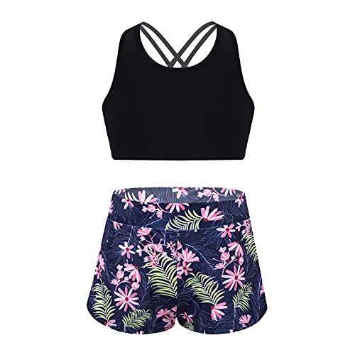 Alvivi Mädchen Bikini Tankini Set Tank Top+Shorts Zweiteiler Badeanzug Bademode Kinder Badebekleidung Schwimmanzug Gym Yoga Sport Set Gr.98-176 Aa Marine Blau 170-176 von Alvivi