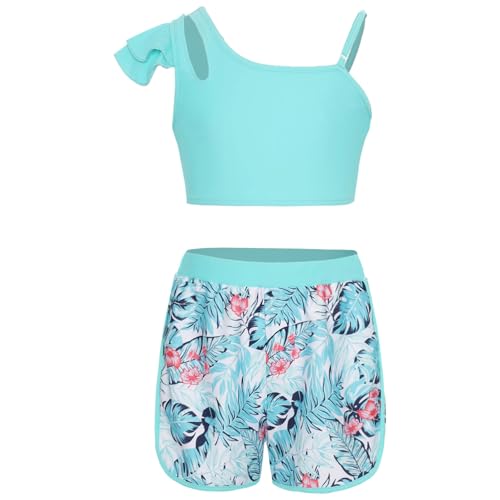 Alvivi Mädchen Bikini Tankini Set Tank Top+Shorts Zweiteiler Badeanzug Bademode Kinder Badebekleidung Schwimmanzug Gym Yoga Sport Set Gr.98-176 X Blau 134-140 von Alvivi