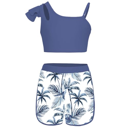 Alvivi Mädchen Bikini Tankini Set Tank Top+Shorts Zweiteiler Badeanzug Bademode Kinder Badebekleidung Schwimmanzug Gym Yoga Sport Set Gr.98-176 X Grau 170-176 von Alvivi