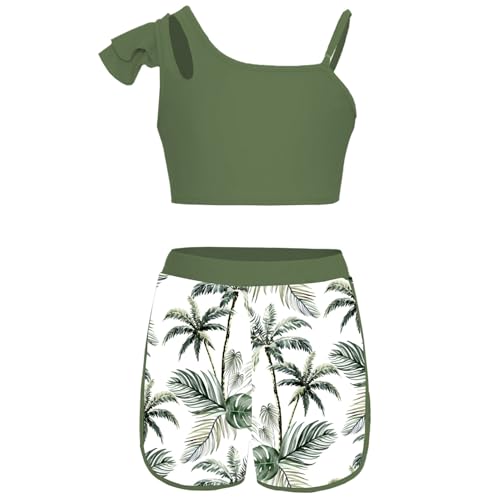 Alvivi Mädchen Bikini Tankini Set Tank Top+Shorts Zweiteiler Badeanzug Bademode Kinder Badebekleidung Schwimmanzug Gym Yoga Sport Set Gr.98-176 X Grün 170-176 von Alvivi