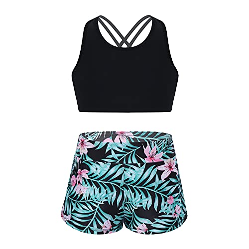 Alvivi Mädchen Bikini Tankini Set Tank Top+Shorts Zweiteiler Badeanzug Bademode Kinder Badebekleidung Schwimmanzug Sport Set Gr.98-176 A Schwarz&Grün A 146-152 von Alvivi