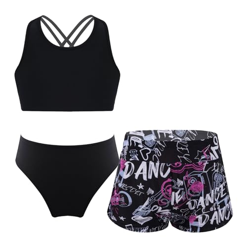 Alvivi Mädchen Bikini Tankini Set 3tlg.Tank Top+Shorts Slip Dreiteiliger Badeanzug Bademode Kinder Badebekleidung Schwimmanzug Sport Set Gr.98-176 Aa Briefe 122-128 von Alvivi