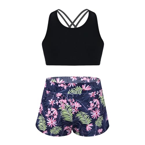 Alvivi Mädchen Bikini Tankini Set Tank Top+Shorts Zweiteiler Badeanzug Bademode Kinder Badebekleidung Schwimmanzug Sport Set Gr.98-176 Aa Marine Blau A 134-140 von Alvivi