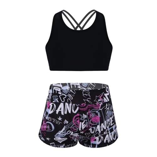 Alvivi Mädchen Bikini Tankini Set Tank Top+Shorts Zweiteiler Badeanzug Bademode Kinder Badebekleidung Schwimmanzug Sport Set Gr.98-176 Aa Schwarz Rose A 170-176 von Alvivi