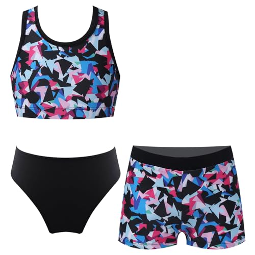 Alvivi Mädchen Bikini Tankini Set 3tlg.Tank Top+Shorts Slip Dreiteiliger Badeanzug Bademode Kinder Badebekleidung Schwimmanzug Sport Set Gr.98-176 Hd Rhombus 158-164 von Alvivi