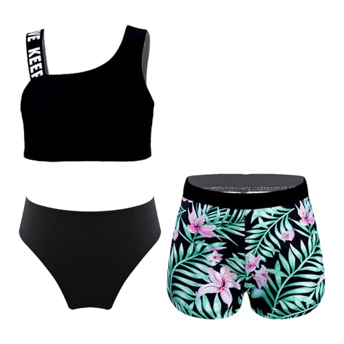 Alvivi Mädchen Bikini Tankini Set 3tlg.Tank Top+Shorts Slip Dreiteiliger Badeanzug Bademode Kinder Badebekleidung Schwimmanzug Sport Set Gr.98-176 J Grün 122-128 von Alvivi