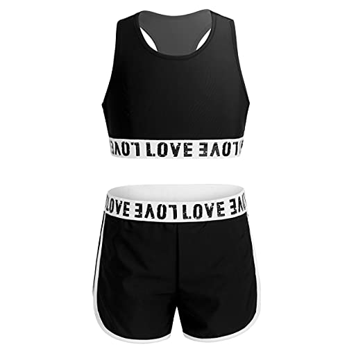 Alvivi Mädchen Bikini Tankini Set Tank Top+Shorts Zweiteiler Badeanzug Bademode Kinder Ballett Trikot Sport Set Tanzkleidung Gr.98-176 A Schwarz 158-164 von Alvivi