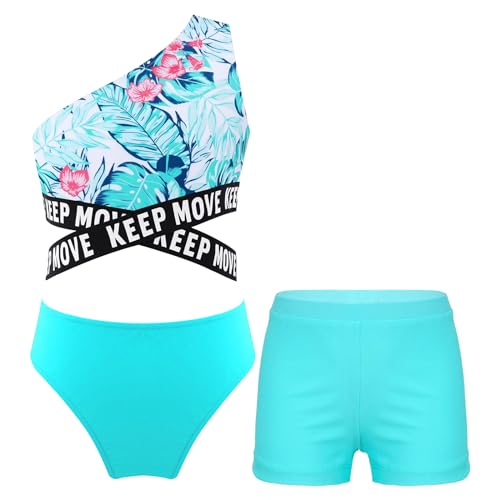 Alvivi Mädchen Bikini Tankini Set 3tlg.Tank Top+Shorts Slip Dreiteiliger Badeanzug Bademode Kinder Badebekleidung Schwimmanzug Sport Set Gr.98-176 M Hell Grün 122-128 von Alvivi