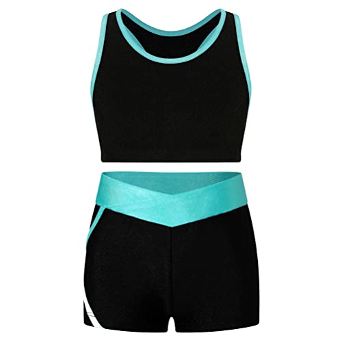 Alvivi Mädchen Bikini Tankini Set Sport Tank Top+Shorts Zweiteiler Badeanzug Bademode Sport Schwimmanzug Yoga Gym Turnen Trainingsanzug A Blau Grün 170-176 von Alvivi