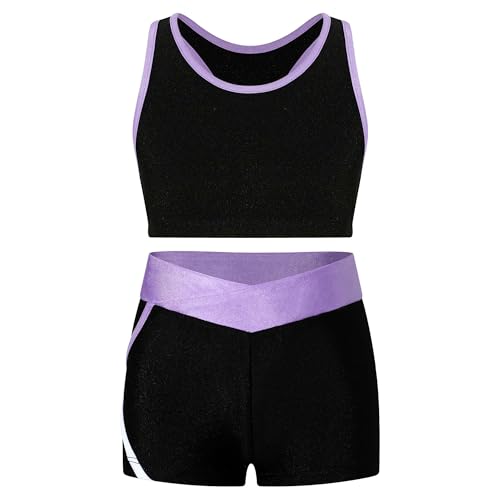 Alvivi Mädchen Bikini Tankini Set Tank Top+Shorts Zweiteiler Badeanzug Bademode Kinder Ballett Trikot Sport Set Tanzkleidung Gr.98-176 A Lavendel 170-176 von Alvivi