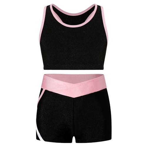 Alvivi Mädchen Bikini Tankini Set Tank Top+Shorts Zweiteiler Badeanzug Bademode Kinder Ballett Trikot Sport Set Tanzkleidung Gr.98-176 A Rosa 134-140 von Alvivi