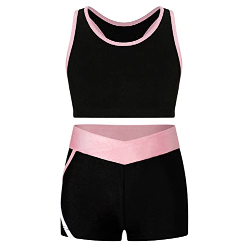 Alvivi Mädchen Bikini Tankini Set Tank Top+Shorts Zweiteiler Badeanzug Bademode Kinder Ballett Trikot Sport Set Tanzkleidung Gr.98-176 A Rosa 158-164 von Alvivi