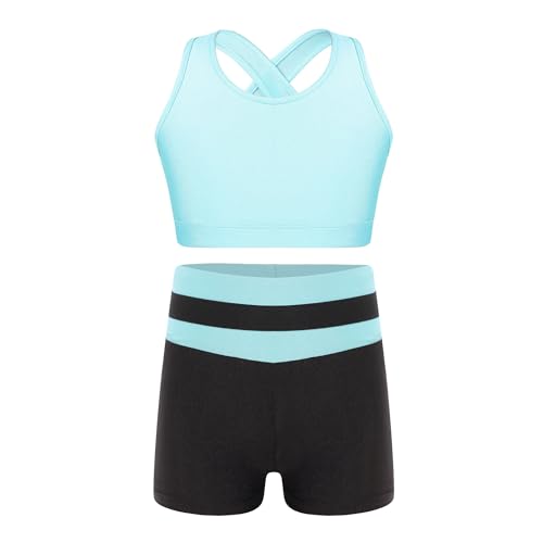 Alvivi Mädchen Bikini Tankini Set Tank Top+Shorts Zweiteiler Badeanzug Bademode Kinder Ballett Trikot Sport Set Tanzkleidung Gr.98-176 G Hell Blau 170-176 von Alvivi