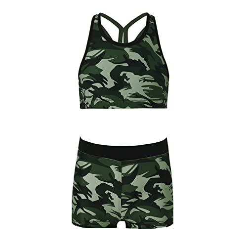 Alvivi Mädchen Bikini Tankini Set Tank Top+Shorts Zweiteiler Badeanzug Hawaii Bikini Bademode Kinder Badebekleidung Sommer Schwimmanzug Ac Camouflage Grün 158-164 von Alvivi