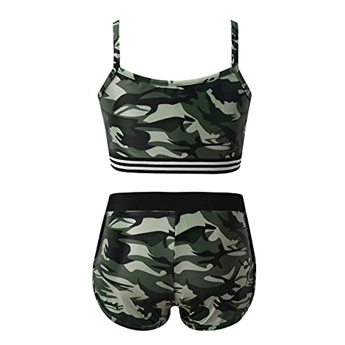 Alvivi Mädchen Bikini Tankini Set Tank Top+Shorts Zweiteiler Badeanzug Hawaii Bikini Bademode Kinder Badebekleidung Sommer Schwimmanzug B Camouflage 158-164 von Alvivi