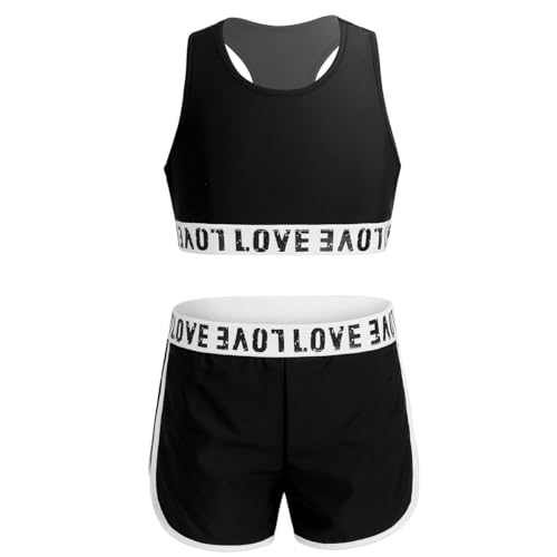 Alvivi Mädchen Bikini Tankini Set Tank Top+Shorts Zweiteiler Badeanzug Bademode Kinder Ballett Trikot Sport Set Tanzkleidung Gr.98-176 A Schwarz 134-140 von Alvivi