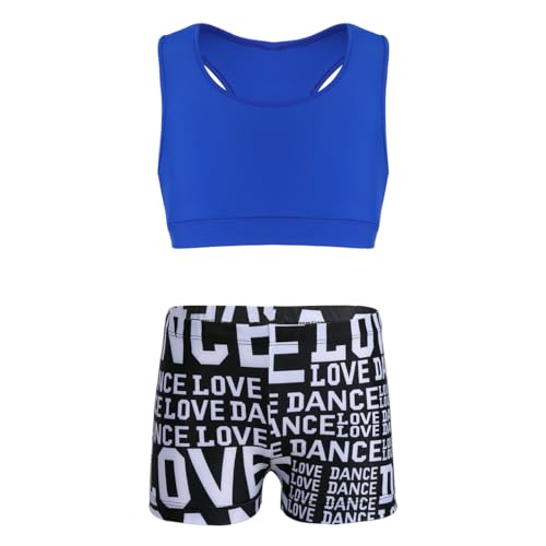 Alvivi Mädchen Bikini Tankini Set Zweiteiler Badeanzug Bademode Tank Top+Shorts Sommer Schwimmanzug Yoga Gymnastik Turnen Sport Set Gr.98-176 Cb Blau&Schwarz 122-128 von Alvivi