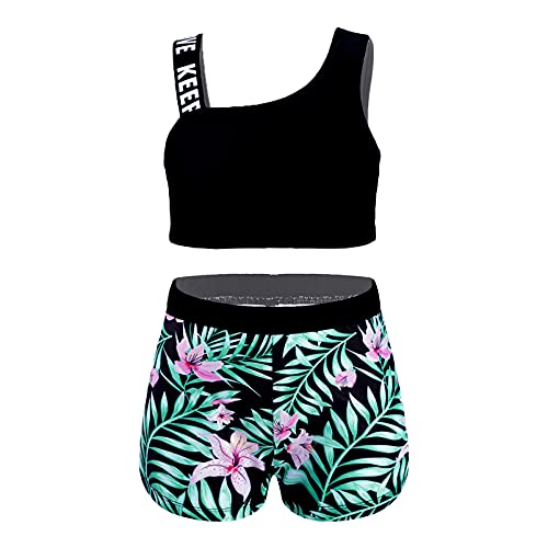 Alvivi Mädchen Bikini Tankini Set Zweiteiler Badeanzug Bademode Tank Top+Shorts Kinder Sport Set Sommer Badebekleidung Strandbikini Gr.98-176 B Schwarz Grün 158-164 von Alvivi