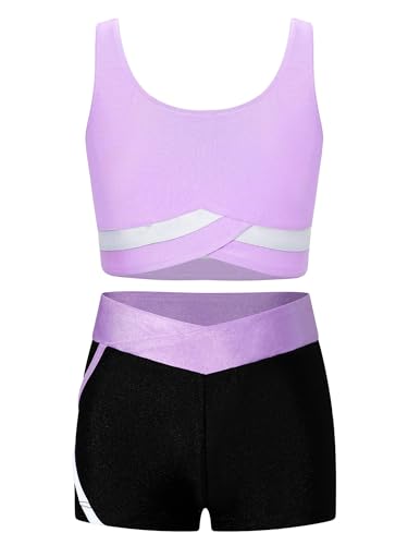 Alvivi Mädchen Bikini Tankini Set Zweiteiler Badeanzug Bademode Tank Top+Shorts Sommer Schwimmanzug Yoga Gymnastik Turnen Sport Set Gr.98-176 B Hell Lila A 170-176 von Alvivi