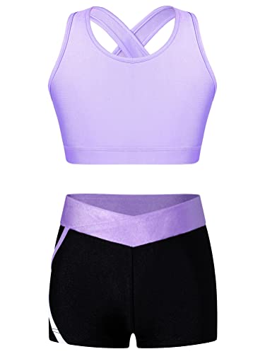 Alvivi Mädchen Bikini Tankini Set Zweiteiler Badeanzug Bademode Tank Top+Shorts Sommer Schwimmanzug Yoga Gymnastik Turnen Sport Set Gr.98-176 A Lavendel 170-176 von Alvivi