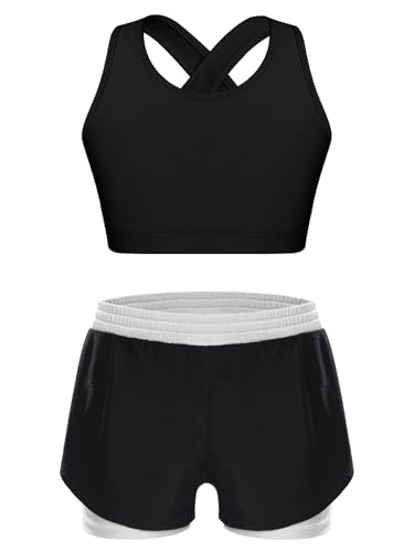 Alvivi Mädchen Bikini Tankini Set Zweiteiler Badeanzug Bademode Tank Top+Shorts Sommer Schwimmanzug Yoga Gymnastik Turnen Sport Set Gr.98-176 Weiß 146-152 von Alvivi