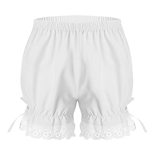 Alvivi Mädchen Bloomers Shorts mit Rüschen Spitze Unterhose Prinzessin Pumphose Viktorianische Renaissance Shorts Kurze Hose B Weiß 146-152 von Alvivi