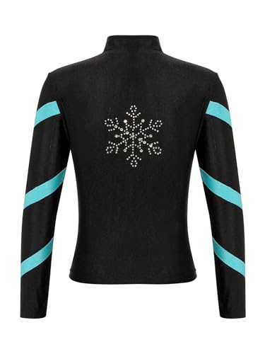 Alvivi Mädchen Eiskunstlauf Jacke Farbblock Sweatjacke Sweatshirt Schneeflocken Strass Trainingsjacke Eislaufen Tanzkleidung A Blau Grün 134-140 von Alvivi