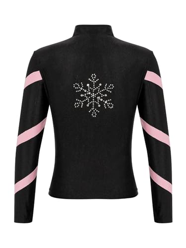 Alvivi Mädchen Eiskunstlauf Jacke Farbblock Sweatjacke Sweatshirt Schneeflocken Strass Trainingsjacke Eislaufen Tanzkleidung A Rosa 122-128 von Alvivi