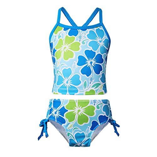 Alvivi Mädchen Hawaii Bikini Tankini Set Bikini Tops Oberteil mit Badehose Kinder Schwimmanzug Bademode Sommer Badeset N Blau 104-110 von Alvivi
