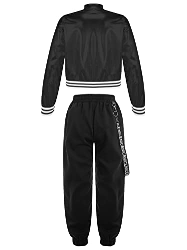 Alvivi Mädchen Hip Hop Kleidung Sport Set Glänzend Sweatjacke +Cargohose Trainingsanzug Street Dance Jazz Tanzkleidung Ae Schwarz 146-152 von Alvivi