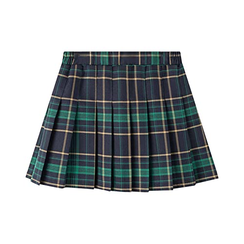 Alvivi Mädchen Kariert Rock Schuluniform A-Linie Minirock Faltenrock Kurz Schottischer Kilt Tartan Röcke Schulmädchen Klassischer Rock D Grün 134-140 von Alvivi