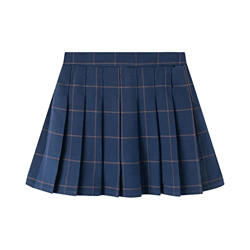 Alvivi Mädchen Kariert Rock Schuluniform A-Linie Minirock Faltenrock Kurz Schottischer Kilt Tartan Röcke Schulmädchen Klassischer Rock D Marine Blau 134-140 von Alvivi