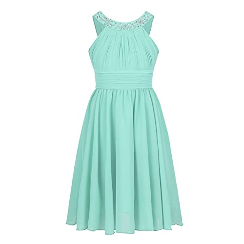 Alvivi Mädchen Kleid Spitze Chiffon Kleid Hochzeit Blumenmädchen Kleid Neckholder A-Linie Sommer Kleid Festlich Geburtstag Party Abendkleid Gr.104-176 A Minzgrün 140 von Alvivi