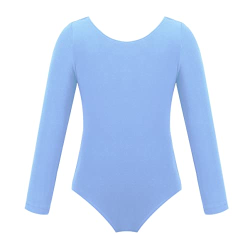 Alvivi Mädchen Langarm Ballett Trikots Leotard aus Baumwolle Kinder Balletbody Tanzbody Kindertanzkostüme Training Kleid Gr. 98-176 A Blau 104 von Alvivi