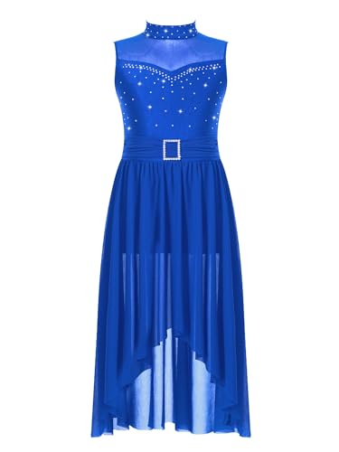Alvivi Mädchen Lyrisch Tanzkleid Glitzer Ballettkleid Eiskunstlauf Kleid mit Rock Latein Ballerina Kleid Modern Contemporary Jazz Tanzkleidung Royal Blau 158-164 von Alvivi
