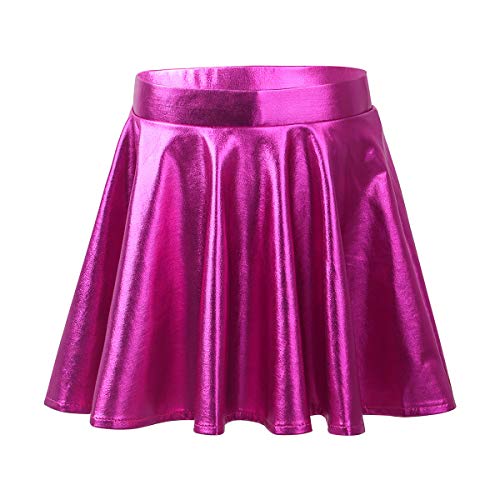 Alvivi Mädchen Rock Metallic Minirock Faltenrock Glänzend A-Line Skater Rock Ballett Tanzrock Sport Tutu Rock A Rose Rot 122-128 von Alvivi