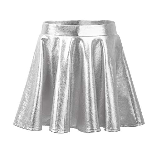 Alvivi Mädchen Rock Glänzend Metallic Minirock A-Line Skater Rock Faltenrock Ballett Tanz Sport Tutu Rock A Silber 110-116 von Alvivi