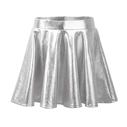Alvivi Mädchen Rock Metallic Minirock Faltenrock Glänzend A-Line Skater Rock Ballett Tanzrock Sport Tutu Rock A Silber 146-152 von Alvivi