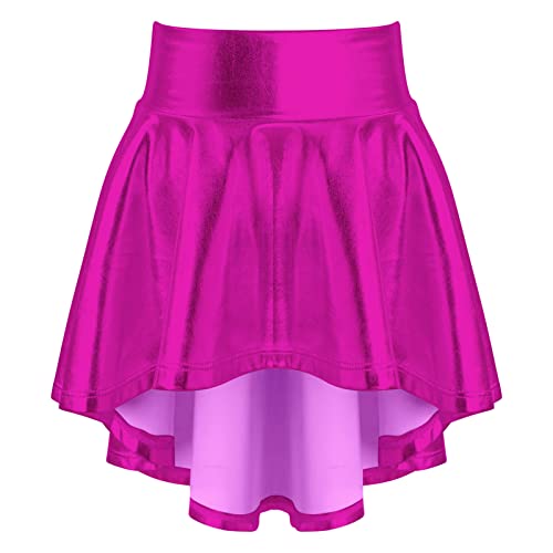 Alvivi Mädchen Rock Metallic Minirock Faltenrock Glänzend A-Line Skater Rock Ballett Tanzrock Sport Tutu Rock Ba Dunkel Rosa 134-140 von Alvivi