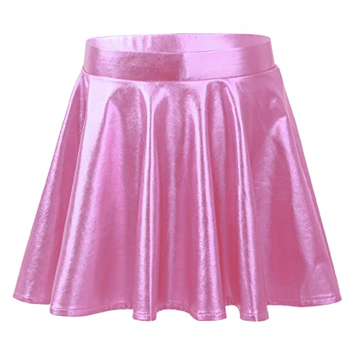 Alvivi Mädchen Rock Metallic Minirock Faltenrock Glänzend A-Line Skater Rock Ballett Tanzrock Sport Tutu Rock Aa Rosa 122-128 von Alvivi