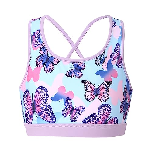 Alvivi Mädchen Sport BH Bustier Einhon Druck Crop Top Bauchfrei Oberteil Sport Bra Trägertop Weste Yoga Jogging Tanz Unterwäsche Aa Schmetterling 134-140 von Alvivi